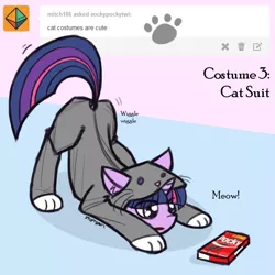 Size: 1000x1000 | Tagged: animal costume, artist:thattagen, behaving like a cat, butt shake, cat, clothes, derpibooru import, eyes on the prize, face down ass up, :o, pajamas, pocky, pounce, safe, sockypockytwi, solo, twilight cat, twilight sparkle