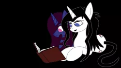 Size: 1024x576 | Tagged: safe, artist:thelordofdust, derpibooru import, oc, oc:maneia, oc:nocturna, unofficial characters only, pony, unicorn, book, obsession is magic, reading
