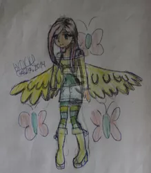 Size: 1024x1170 | Tagged: artist:oxana-ice_k_p, derpibooru import, fluttershy, human, humanized, safe, solo, traditional art, watermark, winged humanization