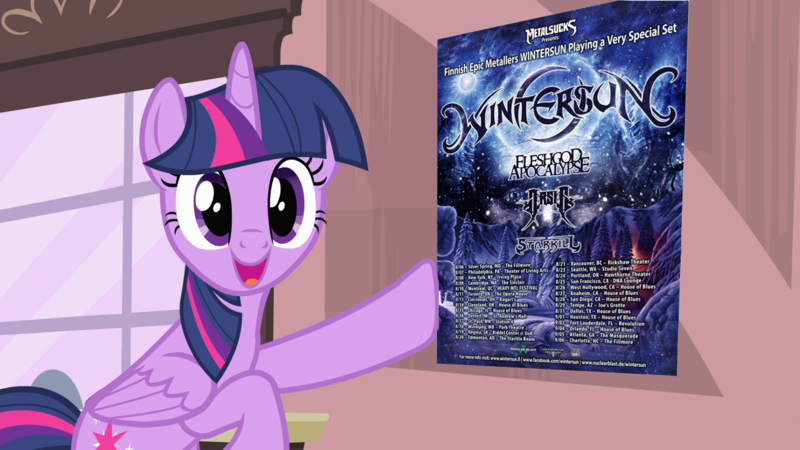 Size: 1280x720 | Tagged: safe, derpibooru import, edit, edited screencap, screencap, twilight sparkle, twilight sparkle (alicorn), alicorn, pony, exploitable meme, female, mare, meme, metal, poster, solo, twilight poster meme, wintersun