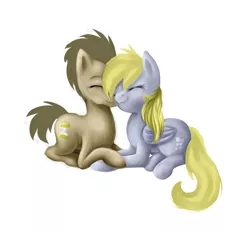 Size: 1024x945 | Tagged: safe, artist:aschenstern, derpibooru import, derpy hooves, doctor whooves, time turner, pegasus, pony, doctorderpy, female, male, mare, prone, shipping, simple background, snuggling, straight