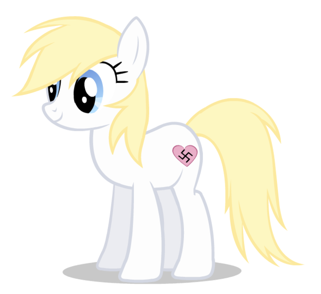 Size: 693x635 | Tagged: safe, artist:mayde-m, deleted from derpibooru, derpibooru import, oc, oc:aryanne, unofficial characters only, earth pony, pony, aryan, aryan pony, aryanbetes, blonde, cute, female, full body, heart, nazi, nazipone, smiling, solo, standing, swastika