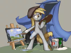 Size: 1200x900 | Tagged: safe, artist:cannibalus, derpibooru import, derpy hooves, pegasus, pony, drawing tablet, female, graphics tablet, hat, mare, paint, paint in hair, paint on fur, paintbrush, solo, tablet