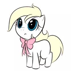 Size: 700x700 | Tagged: blank flank, blonde, bow, derpibooru import, edit, female, filly, innocent, looking up, oc, oc:aryanne, safe, solo, standing, unofficial characters only