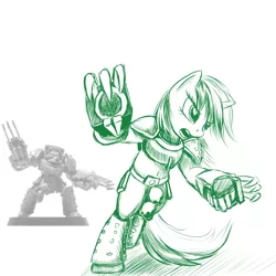 Size: 2400x2400 | Tagged: artist needed, source needed, safe, derpibooru import, lyra heartstrings, ponified, pony, bipedal, chain fist, crossover, figurine, gaming miniature, lightning claw, miniature, space marine, terminator armor, tyberos the red wake, warhammer (game), warhammer 40k