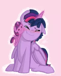 Size: 711x876 | Tagged: safe, artist:nolycs, derpibooru import, twilight sparkle, twilight sparkle (alicorn), alicorn, pony, :t, blushing, dusk shine, dusktwi, eyes closed, female, magic, male, mare, plushie, prince dusk, rubbing, rule 63, self plushidox, self ponidox, selfcest, shipping, sitting, smiling, squishy cheeks, stallion, straight, telekinesis