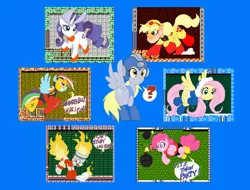 Size: 1280x975 | Tagged: safe, artist:nachomon, derpibooru import, applejack, derpy hooves, fluttershy, pinkie pie, rainbow dash, rarity, twilight sparkle, pegasus, pony, bomb man, crossover, cut man, elec man, female, fire man, guts man, ice man, mane six, mare, megaman, megamare, rapidash twilight