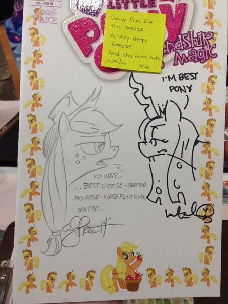 Size: 768x1024 | Tagged: safe, artist:andypriceart, artist:katiecandraw, derpibooru import, applejack, derpy hooves, queen chrysalis, pegasus, pony, andy you magnificent bastard, best pony, female, mare, poem, word of price