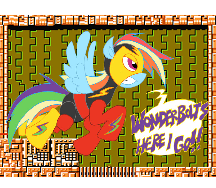 Size: 1280x1113 | Tagged: artist:nachomon, crossover, derpibooru import, elec man, megaman, megamare, rainbow dash, safe