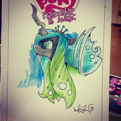 Size: 640x640 | Tagged: artist:katiecandraw, derpibooru import, queen chrysalis, safe, solo, traditional art