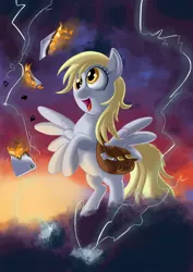 Size: 2480x3508 | Tagged: safe, artist:semajz, derpibooru import, derpy hooves, pegasus, pony, epic derpy, female, mail, mailbag, mare, solo, thunderstorm