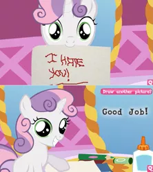 Size: 789x890 | Tagged: coloring with sweetie belle, exploitable meme, i hate you, meme, safe, sweetie belle