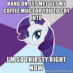 Size: 400x400 | Tagged: crying, derpibooru import, drinking tears, image macro, meme, rarity, safe