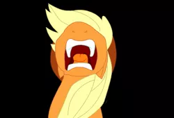 Size: 1067x724 | Tagged: safe, artist:cdla, derpibooru import, applejack, big no, black background, bust, mouth, nose in the air, open mouth, portrait, screaming, simple background, solo, teeth, tongue out, uvula, yelling