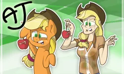 Size: 1200x720 | Tagged: apple, applejack, artist:trace-101, derpibooru import, human, humanized, human ponidox, safe, worm