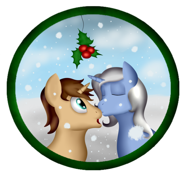 Size: 2600x2400 | Tagged: artist:farondk, derpibooru import, female, holly, holly mistaken for mistletoe, kissing, male, nose kiss, oc, safe, shipping, straight, unofficial characters only