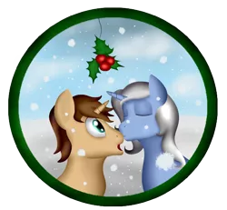 Size: 2600x2400 | Tagged: artist:farondk, derpibooru import, female, holly, holly mistaken for mistletoe, kissing, male, nose kiss, oc, safe, shipping, straight, unofficial characters only