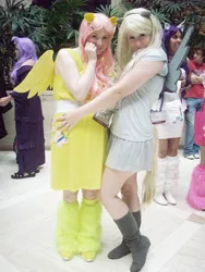 Size: 2292x3056 | Tagged: 2012, anime weekend atlanta, artist:lily-lithium, artist needed, convention, cosplay, derpibooru import, derpy hooves, fluttershy, human, irl, irl human, leg warmers, photo, safe