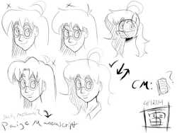Size: 1600x1200 | Tagged: safe, artist:thethunderpony, derpibooru import, oc, oc:paige maneuscript, unofficial characters only, human, freckles, glasses, humanized, monochrome, sketch