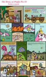 Size: 2620x4321 | Tagged: safe, artist:jberg18, derpibooru import, cloudy quartz, igneous rock pie, limestone pie, marble pie, pinkie pie, princess celestia, alicorn, earth pony, pony, the story of pinkie pie, comic, comic sans, eyes closed, female, filly, food, male, mare, pie family, quartzrock, stallion, sugarcube corner