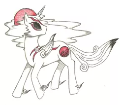 Size: 1378x1174 | Tagged: safe, artist:sophiewarrioroflight, derpibooru import, ponified, alicorn, pony, amaterasu, okami, solo