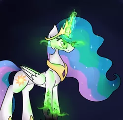 Size: 1024x1001 | Tagged: artist:novabytes, changeling, derpibooru import, fake celestia, princess celestia, queen chrysalis, safe, solo