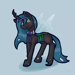 Size: 1000x1000 | Tagged: dead source, safe, artist:tommyjazz, derpibooru import, queen chrysalis, changeling, blushing, bow, solo