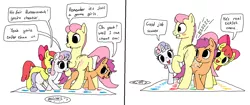 Size: 1664x702 | Tagged: dead source, suggestive, artist:mspaint, derpibooru import, apple bloom, fluttershy, scootaloo, sweetie belle, earth pony, pegasus, pony, unicorn, 2 panel comic, accidental stimulation, all the mares tease butterscotch, bad touch, blushing, butt, butterscotch, comic, cutie mark crusaders, erotic tickling, featureless crotch sex, female, fetish, filly, flapping, funny porn, gritted teeth, male, molestation, open mouth, plot, raised hoof, reverse foalcon, rule 63, sexual harassment, smiling, smirk, stallion, this will end in jail time, tickle fetish, tickle torture, tickling, twister, wide eyes, wingjob