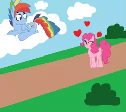 Size: 1581x1401 | Tagged: safe, artist:artistrarity, derpibooru import, pinkie pie, rainbow dash, cloud, cloudy, female, half r63 shipping, heart, male, pinkieblitz, pinkiedash, rainbow blitz, rule 63, shipping, straight