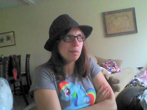 Size: 500x375 | Tagged: artist:mhcdebatesfoo, brony, clothes, derpibooru import, fedora shaming, hat, human, irl, irl human, itsthinking bait, parody, photo, rainbow dash, safe, trilby, t-shirt