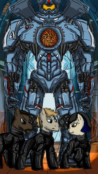 Size: 540x960 | Tagged: artist:chiimich, derpibooru import, gipsy danger, mako mori, mech, pacific rim, ponified, raleigh beckett, safe, stacker pentecost