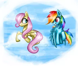 Size: 2500x2100 | Tagged: safe, artist:clrb, derpibooru import, fluttershy, rainbow dash, filly, smiling, younger
