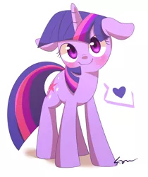 Size: 1124x1337 | Tagged: safe, artist:sion, derpibooru import, twilight sparkle, pony, unicorn, blushing, cute, female, floppy ears, heart, looking at you, mare, pictogram, simple background, smiling, solo, twiabetes, white background