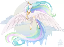 Size: 1200x878 | Tagged: artist:mocha-shortcake, derpibooru import, eyes closed, large wings, majestic, princess celestia, safe, solo, spread wings