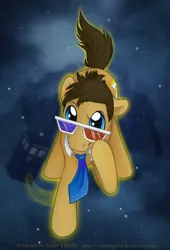 Size: 600x880 | Tagged: safe, artist:cunningfox, derpibooru import, doctor whooves, time turner, 3d glasses, doctor who, necktie, solo, tardis