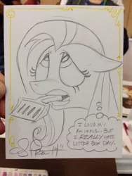 Size: 768x1024 | Tagged: safe, artist:andypriceart, derpibooru import, fluttershy, litterbox, solo, traditional art, word of price