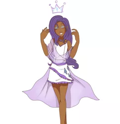 Size: 3000x3100 | Tagged: artist:heliatic, clothes, crown, dark skin, derpibooru import, dress, eyes closed, human, humanized, rarity, safe, simple background, solo