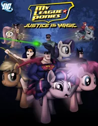 Size: 2000x2560 | Tagged: applejack, artist:dcencia, batman, crossover, dc comics, derpibooru import, fluttershy, green lantern, hal jordan, hawkgirl, human, humans riding ponies, justice league, mane six, pinkie pie, rainbow dash, rarity, safe, superman, the flash, twilight sparkle, wonder woman