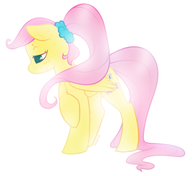 Size: 1280x1156 | Tagged: alternate hairstyle, artist:kilo, derpibooru import, fluttershy, ponytail, safe, scrunchie, solo