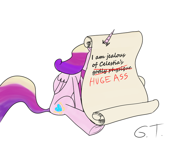 Size: 4500x3500 | Tagged: artist:gustav tremendous, derpibooru import, jealous, pony shaming, princess cadance, safe, shaming, sitting, solo, underhoof