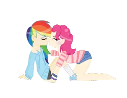 Size: 1017x785 | Tagged: safe, artist:animeblanket, derpibooru import, pinkie pie, rainbow dash, human, female, humanized, kissing, lesbian, pinkiedash, shipping