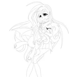 Size: 3500x3700 | Tagged: artist:pinktabico, crossover, derpibooru import, flutterbat, fluttershy, lineart, moka akashiya, monochrome, rosario to vampire, safe