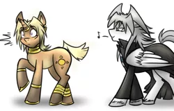 Size: 600x383 | Tagged: safe, artist:deyogee, derpibooru import, ponified, blushing, cat calling, crossover, eyes on the prize, flirting, gay, male, marik ishtar, raised leg, shocked, yami bakura, yu-gi-oh!