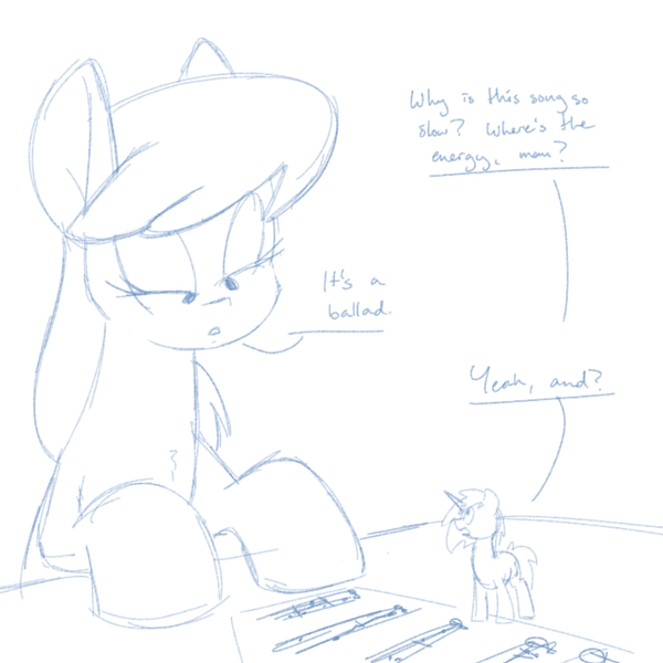 Size: 700x700 | Tagged: artist:goat train, derpibooru import, dialogue, micro, monochrome, octavia melody, safe, sheet music, size difference, vinyl scratch