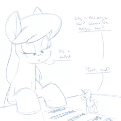 Size: 700x700 | Tagged: artist:goat train, derpibooru import, dialogue, micro, monochrome, octavia melody, safe, sheet music, size difference, vinyl scratch