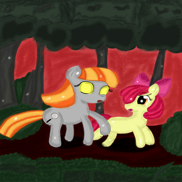Size: 1024x1024 | Tagged: safe, artist:littlelullabyheart, derpibooru import, apple bloom, oc, oc:ruby, earth pony, pony, story of the blanks, duo