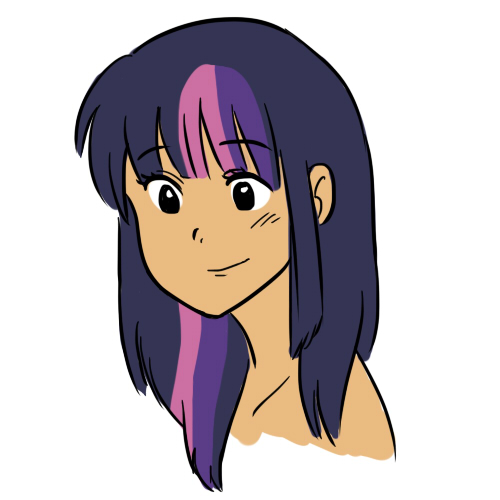 Size: 500x500 | Tagged: artist:kianamai, bare shoulder portrait, derpibooru import, human, humanized, safe, solo, studio ghibli, style emulation, twilight sparkle