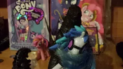 Size: 1024x576 | Tagged: safe, derpibooru import, idw, pinkie pie, princess luna, twilight sparkle, twilight sparkle (alicorn), vinyl scratch, kaiju, equestria girls, bandai creations, dvd, godzilla, godzilla (series), godzilla 2014, neca, rainbow power, toy