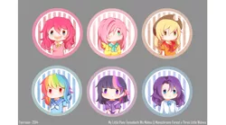 Size: 3000x1667 | Tagged: safe, artist:fenrixion, derpibooru import, applejack, fluttershy, pinkie pie, rainbow dash, rarity, twilight sparkle, human, chibi, humanized, mane six