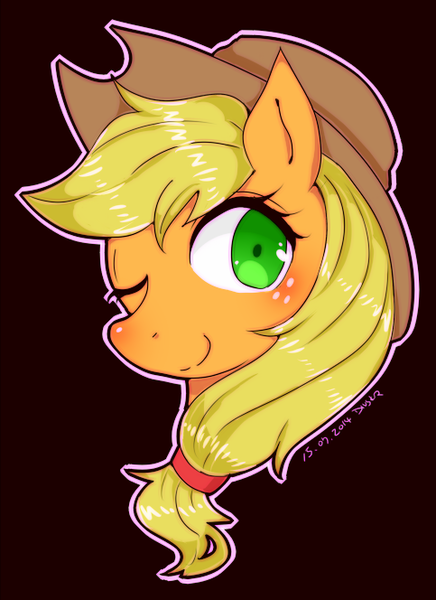 Size: 483x664 | Tagged: safe, artist:divided-s, derpibooru import, applejack, one eye closed, pixiv, portrait, solo, wink